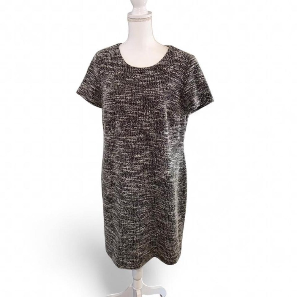 CALVIN KLEIN BLACK/WHITE TWEED‎ STRETCH DRESS GOLD ZIPPER LADIES 40"CHEST/LARGE